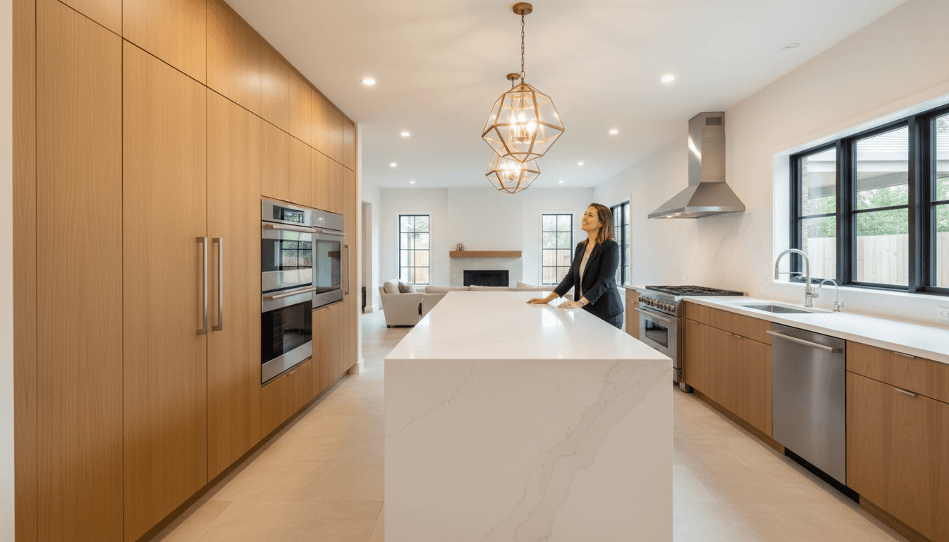 Luxury kitchen renovation with modern cabinetry, quartz countertop, and high-end appliances
