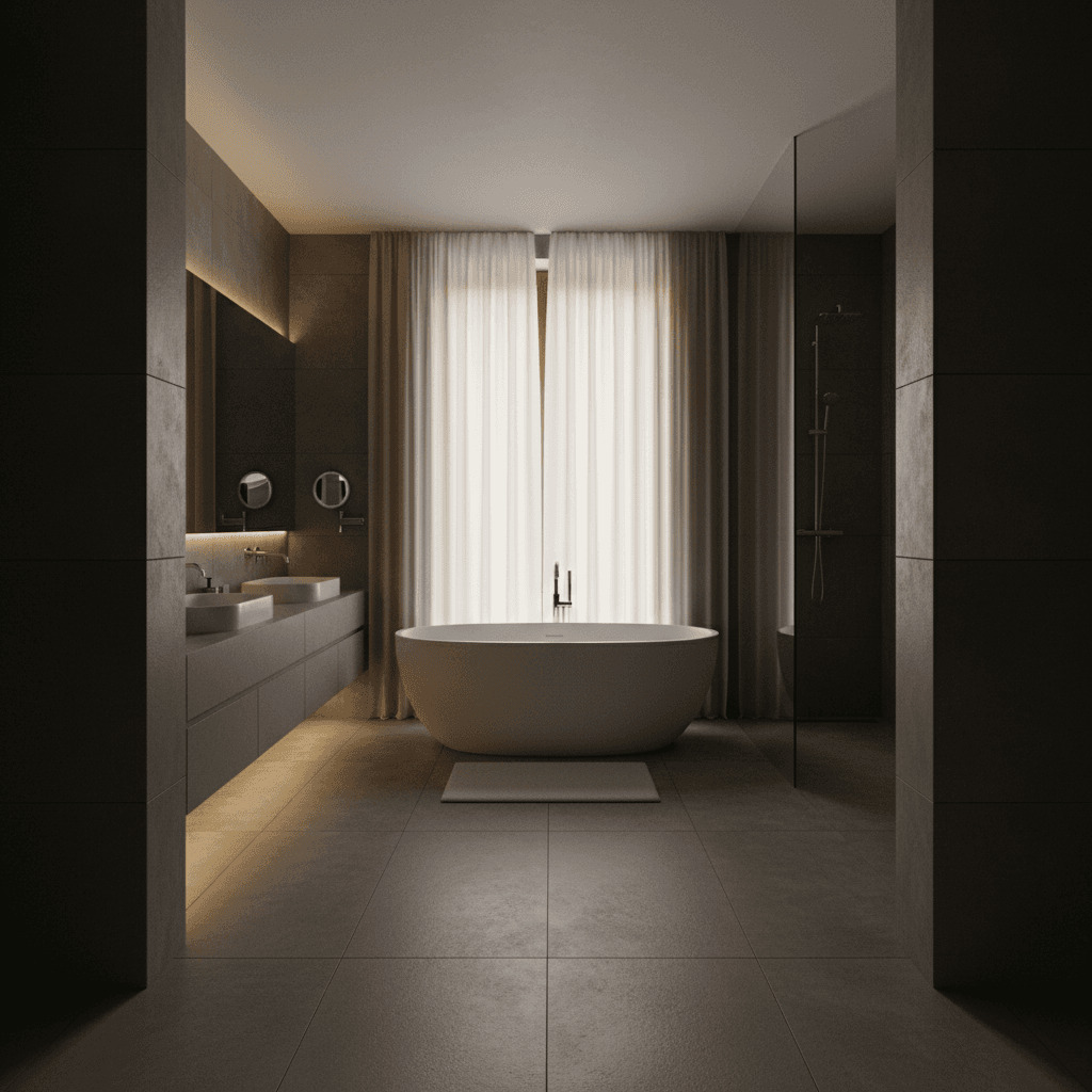 Modern master bathroom with freestanding tub and spa-like finishes