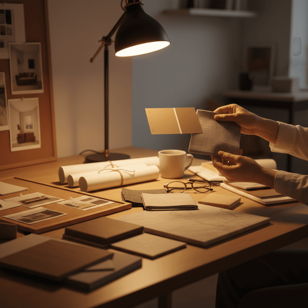 Interior design consultation with material samples